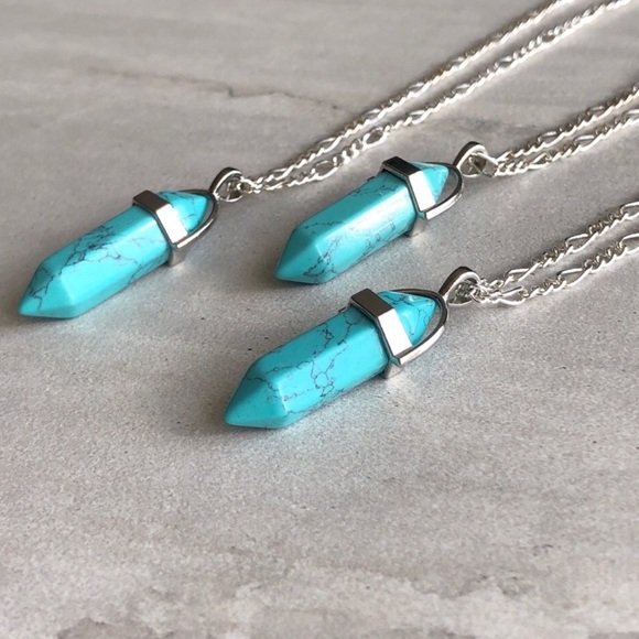 Blue Howlite Turquoise Silver Necklace - Picture 2 of 5